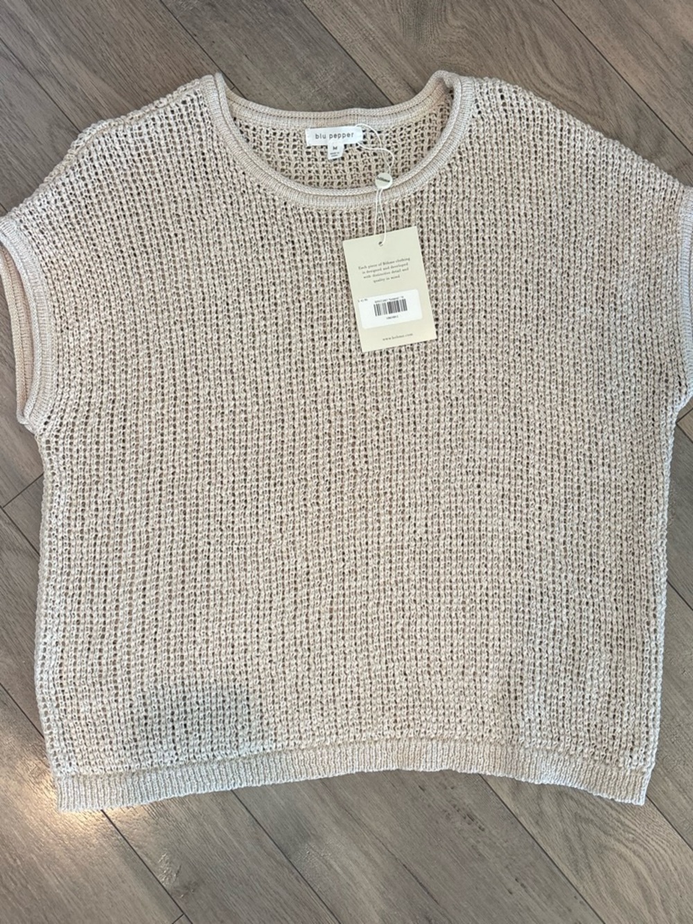 Blu Pepper Beige Open-Knit Short Sleeve Sweater